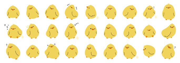 Yellow duck collection 1 cute on a white background, vector illustration.