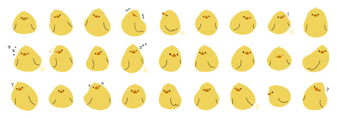 Yellow duck collection 2 cute on a white background, vector illustration.