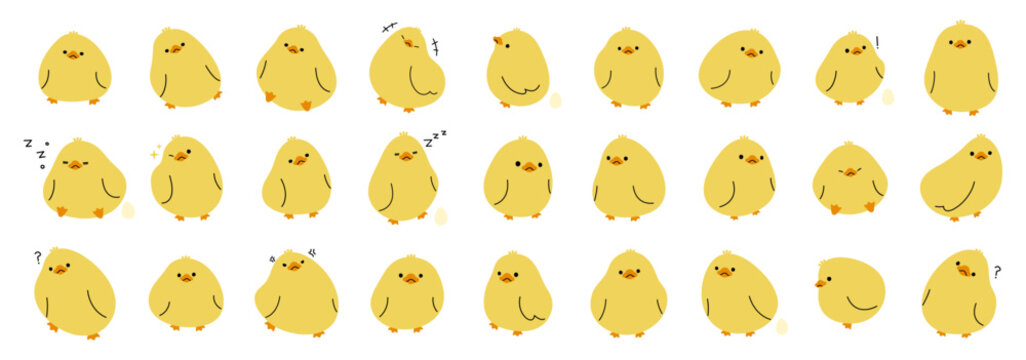 Yellow duck collection 1 cute on a white background, vector illustration.