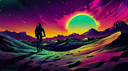 Fototapeta premium A long-distance cyclist setting out at first light, endurance in solitude - 5:2