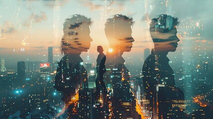 Business people of Double exposure and city landscape