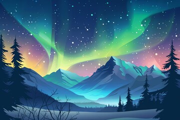 Fototapeta premium Aurora lights dance over a majestic snow-capped mountain range at night. Generative AI