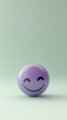 smirking emoji on a pale green background with space for text The emoji is purple with a sly smile