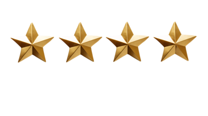 A set of horizontal metallic golden stars on an isolated background