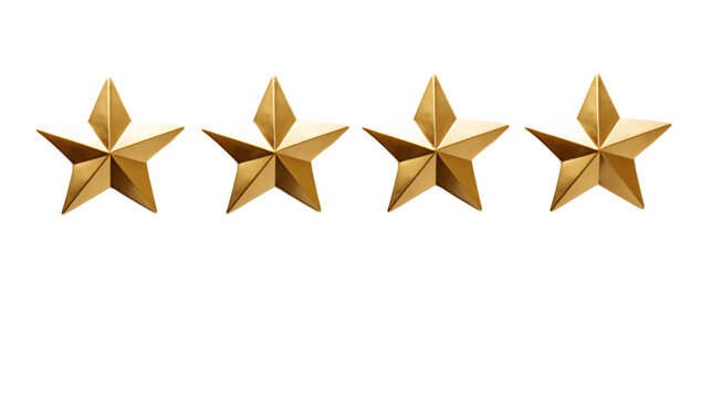 A set of horizontal metallic golden stars on an isolated background