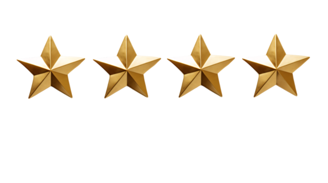 A set of horizontal metallic golden stars on an isolated background