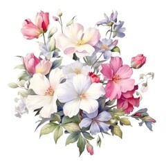 Vintage Watercolor Flowers, Sweet flower white background.