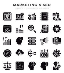 Simple Set of Marketing & SEO Related Vector Glyph Icons.