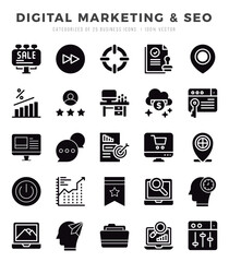 Set of Glyph Digital Marketing & SEO Icons. Glyph art icon. Vector illustration