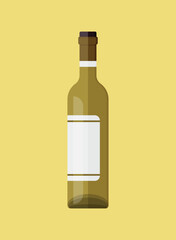 Wine bottle with glass icon in flat style. Alcohol drink vector illustration on isolated background. Champagne beverage sign business concept.