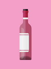 Wine bottle with glass icon in flat style. Alcohol drink vector illustration on isolated background. Champagne beverage sign business concept.