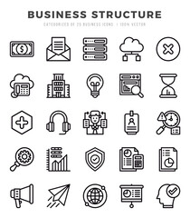 Set of 25 Business Structure Lineal Icons Pack.