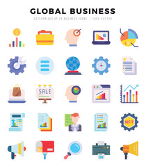 Global Business Icons Pack Flat Style. Vector illustration.