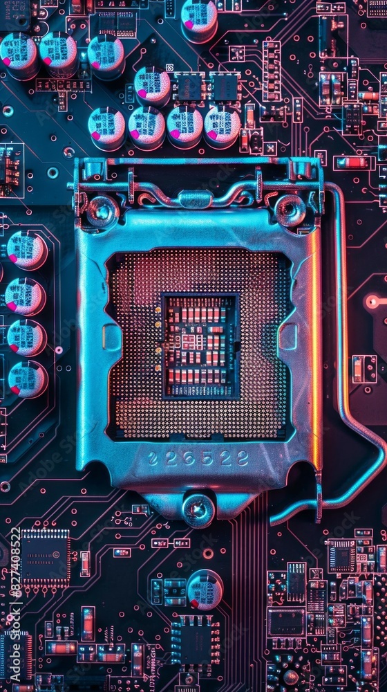 Poster A close up of a computer chip with the number 