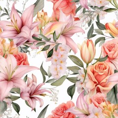 Fototapeta premium Watercolor designs featuring beautiful bouquets. seamless pattern.