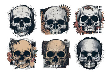 Collection of Gritty Skull Collage Elements Infused with Edgy Aesthetics | High-Quality Skull Vector Illustrations