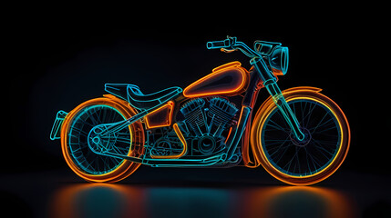 Fototapeta premium Neon lighting background with Motorcycle shape
