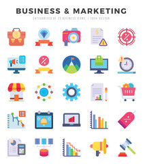 Business & Marketing elements. Flat web icon set. Simple vector illustration.