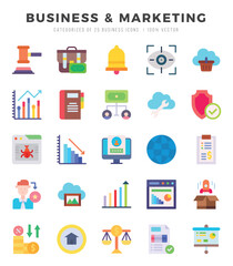 Vector icons set of Business & Marketing. Flat style Icons.