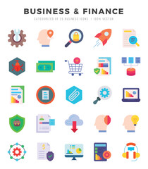 Collection of Business & Finance 25 Flat Icons Pack.