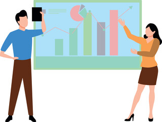 A boy and a girl are working on chart analytics.