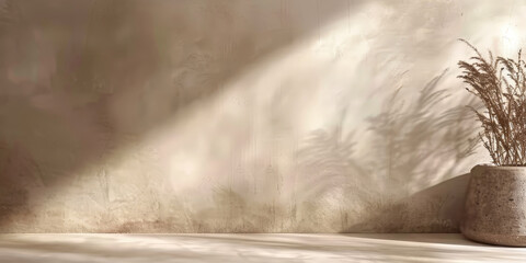 white empty room with shadow plant on white wall,  empty white marble stone counter table top with shadow , beige brown luxury wall for product display presentation 