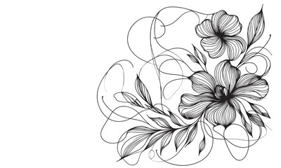 Hand drawn flower and leaves