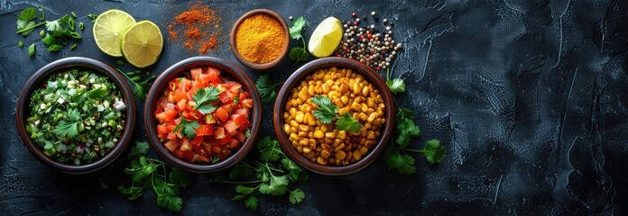 Vibrant Mexican Culinary Ingredients on a Dark Background - A Colorful Palette of Flavors and Traditions