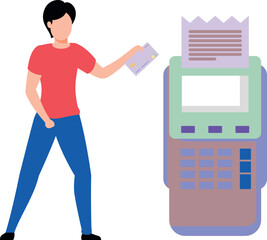 Boy paying with EDC machine.