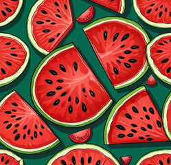 red, ripe watermelons, green striped watermelons, summer mood, background, wallpaper, stickers