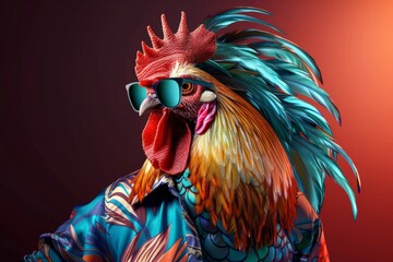 A close up of a rooster wearing sunglasses. Perfect for farm or animal-themed designs. Beautiful simple AI generated image in 4K, unique.