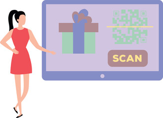 Girl scanning gift QR code.