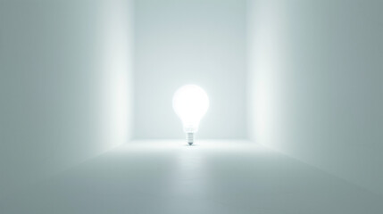 A floating light bulb in an empty space symbolizes the birth of an idea. Its warm light fosters an atmosphere of creativity and inspiration, while the white background represents boundless potential.