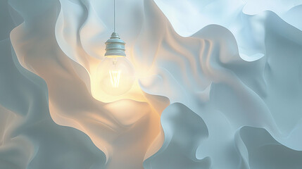 A floating light bulb in an empty space symbolizes the birth of an idea. Its warm light fosters an atmosphere of creativity and inspiration, while the white background represents boundless potential.