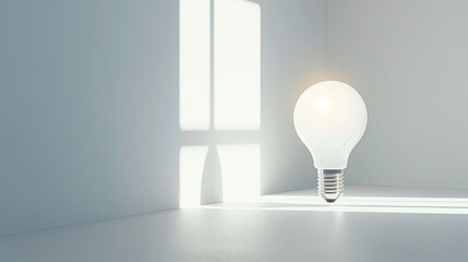 A floating light bulb in an empty space symbolizes the birth of an idea. Its warm light fosters an atmosphere of creativity and inspiration, while the white background represents boundless potential.