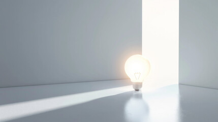 A floating light bulb in an empty space symbolizes the birth of an idea. Its warm light fosters an atmosphere of creativity and inspiration, while the white background represents boundless potential.