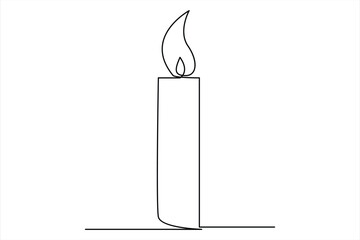 Burning fire candle continuous one line drawing vector isolated on white Vector illustration

