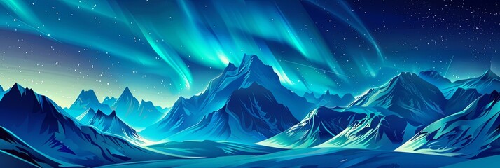 Obraz premium Painting of a mountain range under the aurora lights in the sky. Generative AI