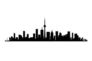 Silhouette of Toronto skyline with iconic CN Tower.