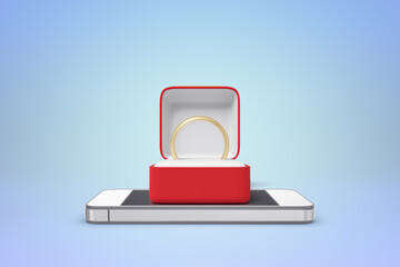 Wedding ring on a smartphone with red box