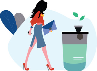 The girl is walking.