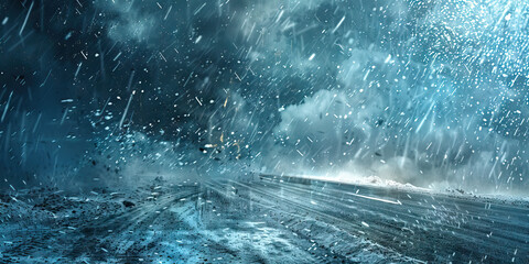 Hailstorm in Progress: A dramatic image of a hailstorm in progress, with large hailstones falling from dark, stormy clouds, creating a sense of impending danger and destruction