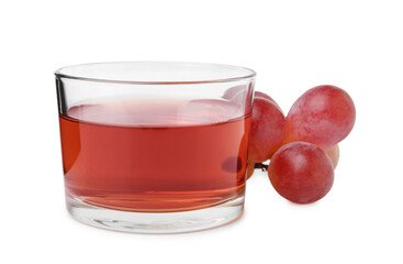 Wine vinegar and grapes isolated on white