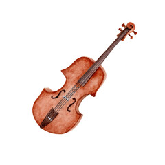Violin classical music instrument. Hand drawn watercolor illustration element isolated on empty background. Vintage string fiddle for wedding quartet and concert invitations, flyers, poster designs © Svetlana