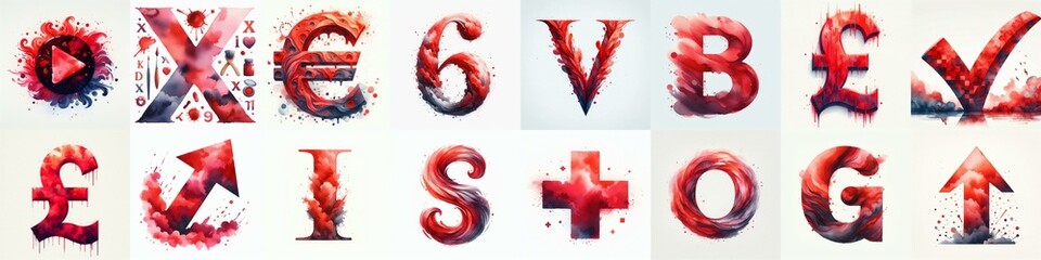 Red watercolor Lettering Typeface. AI generated illustration