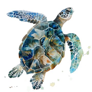 An illustration of a sea turtle, with a watercolor-like appearance