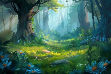 Illustration of  A fantasy high-tech forest with glowing pathways, Generative AI. Beautiful simple AI generated image in 4K, unique.