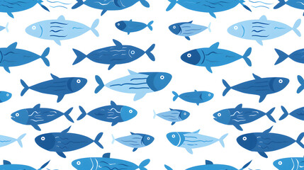 Obraz premium Blue Water Waves Pattern with Sardines