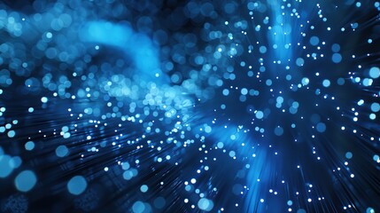 Fototapeta premium Fiber optic with futuristic blue light for digital communication concept, data transfer and internet network connection concept