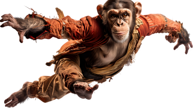 A monkey dressed as a martial artist isolated on a transparent background, PNG, Ai